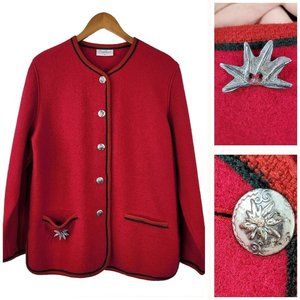 Vintage Cardigan Sweater Jacket size Medium Large button up Red Art To Wear